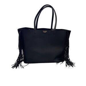 Victorias Secret Tote Purse Bag Fringe Large Shopper Black Double Handle Office